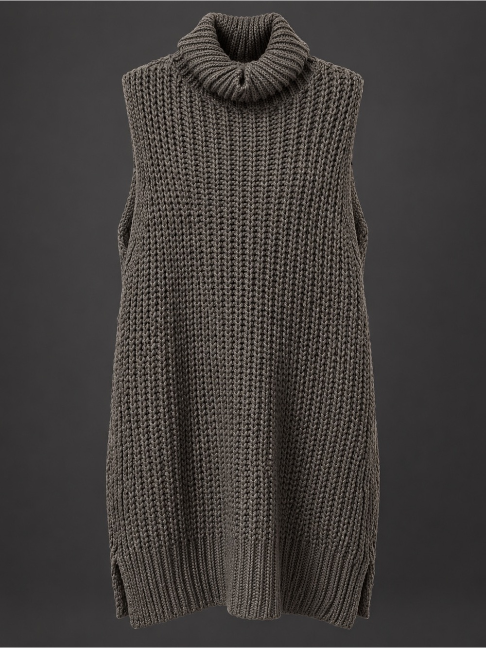 Gray Chunky Knit Sleeveless Turtleneck Sweater Large